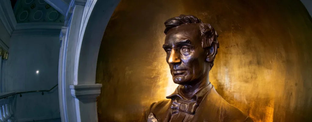 A bust of Abraham Lincoln at Lincoln Hall at the University of Illinois at Urbana–Champaign. Lincoln’s nose is shiny from the thousands of students who have rubbed his nose, seeking a little good luck from ‘Honest Abe.’ 
