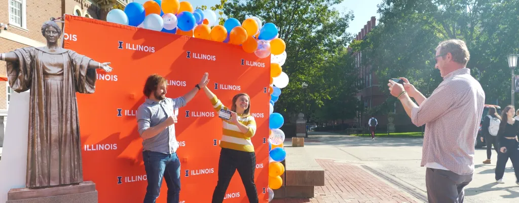 Two graduate students outside of the Illini Union