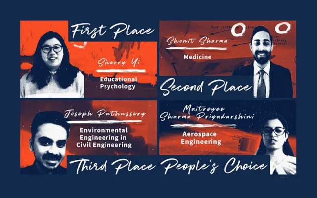 Four research live winners on a dark blue background. 