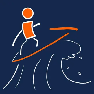 The winning t-shirt design with the letter I surfing