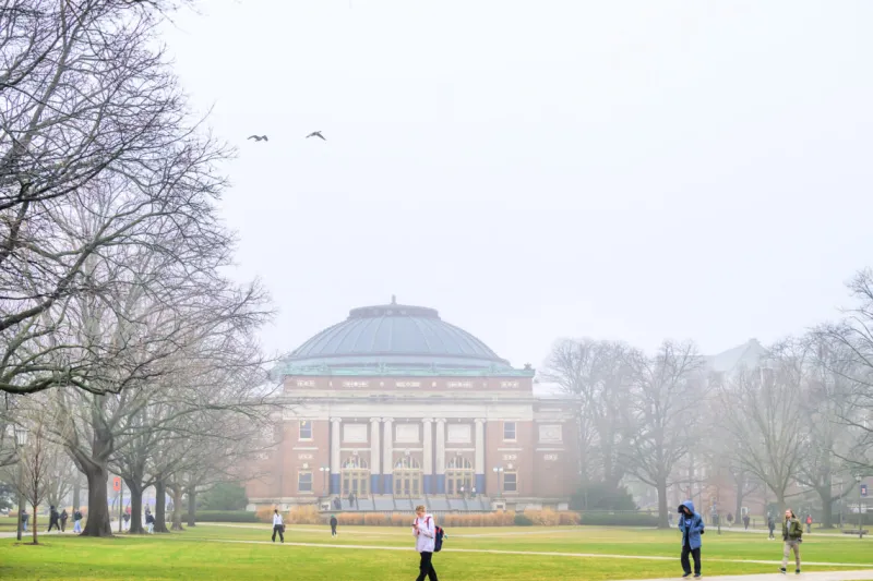 A foggy day on the main quad
